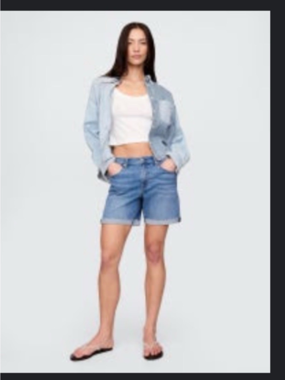 GAP Medium Blue Girlfriend Mid-Rise Denim Cutoff Shorts Tall